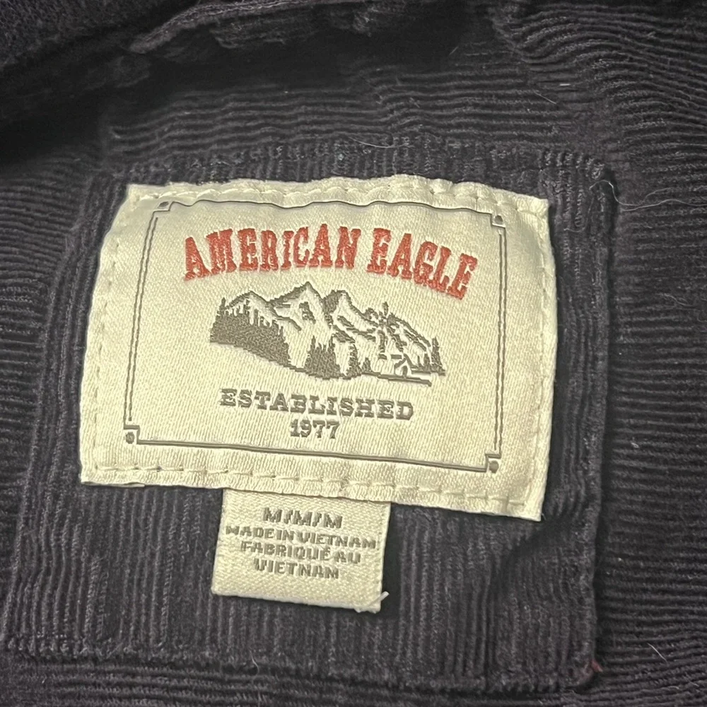 American Eagle Navy and Red Plaid Hooded Flannel Shirt M